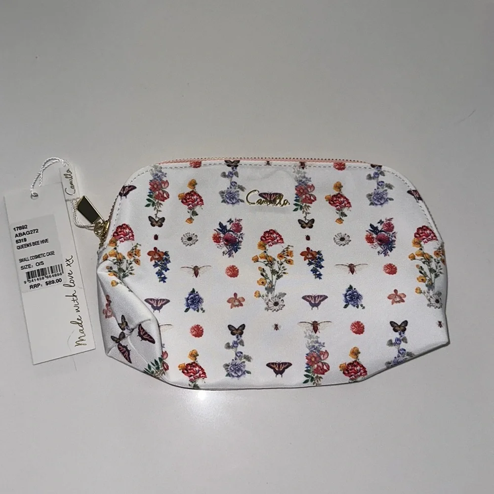 Camilla White Floral Print Cosmetic Pouch